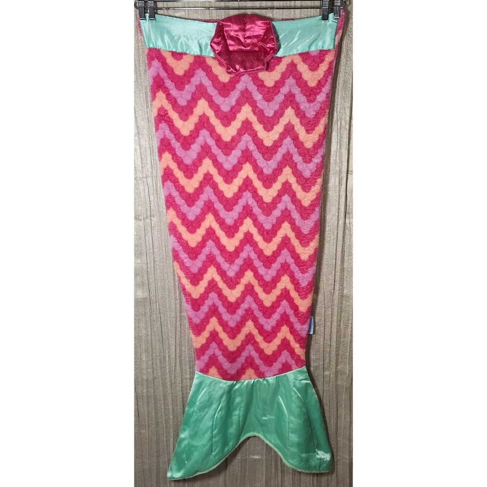 Snuggie Pink Green Mermaid Tail Blanket Snuggle Sack Fleece Kids One Size Soft